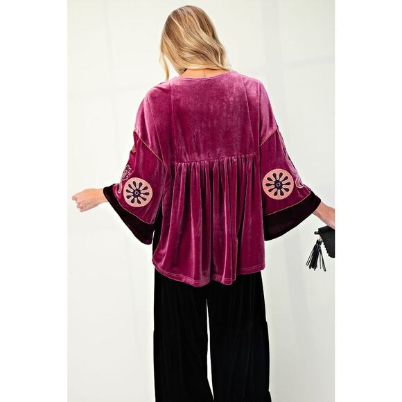 Plus Size Easel Velvet Top with Embroidery - 1X-3X - Picture 3 of 7
